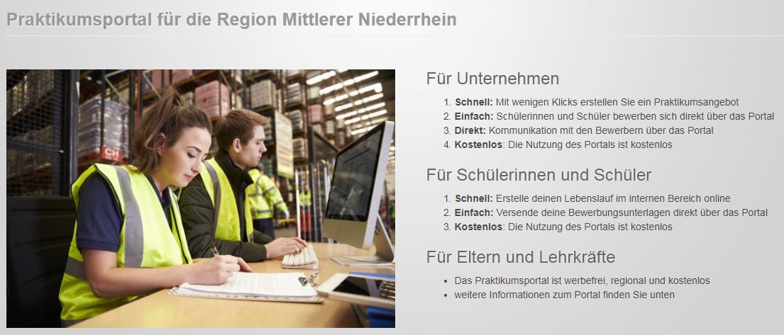Bild Startseite Praktikumsportal mit zwei Jugendlichen an einem Arbeitsplatz